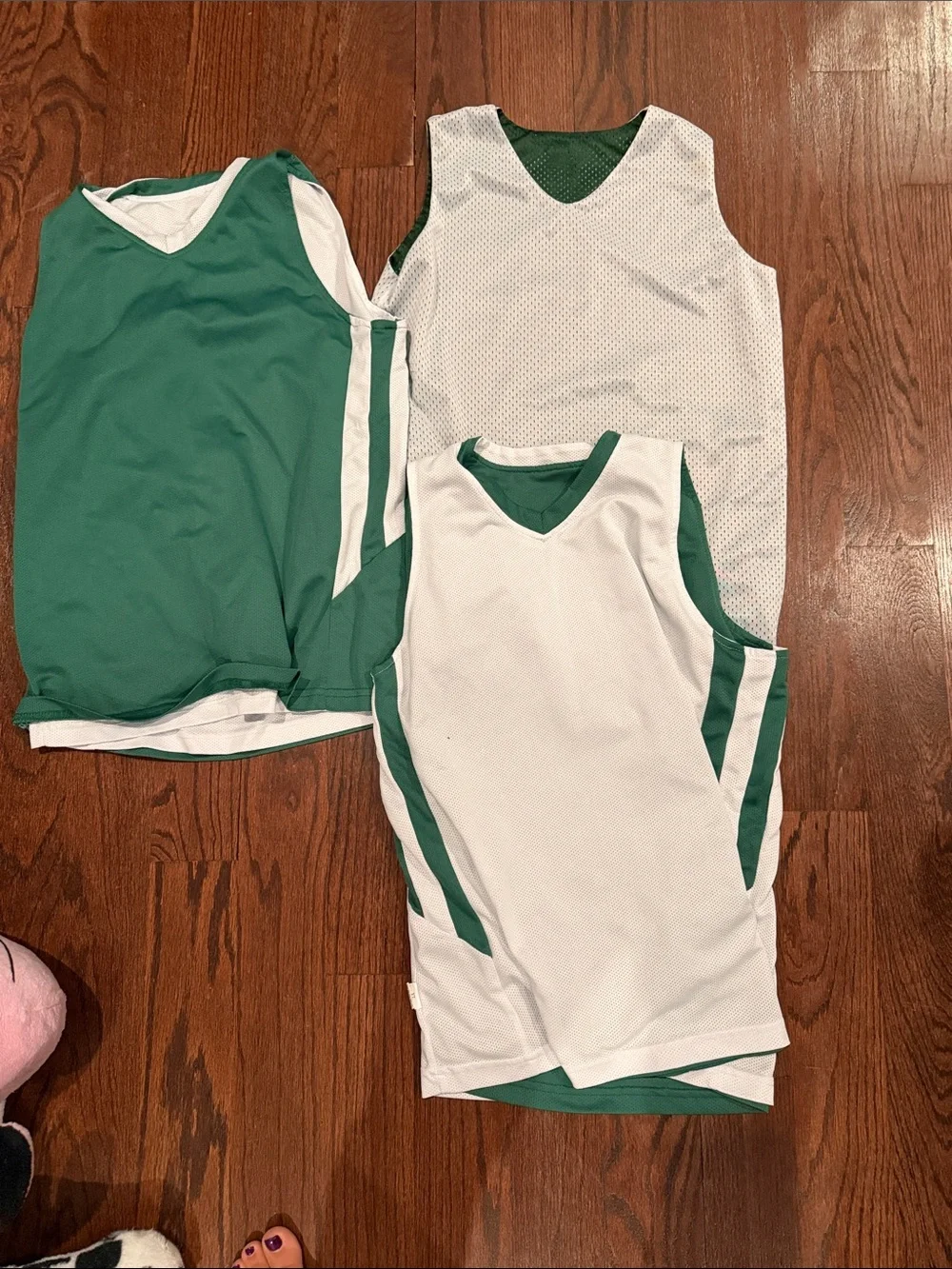 Set of 3 Green & White Kids Reversible Mesh Basketball Jersey